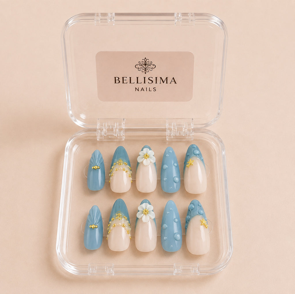 Water droplets 3D nail gel handmade press-on nails- Size Small