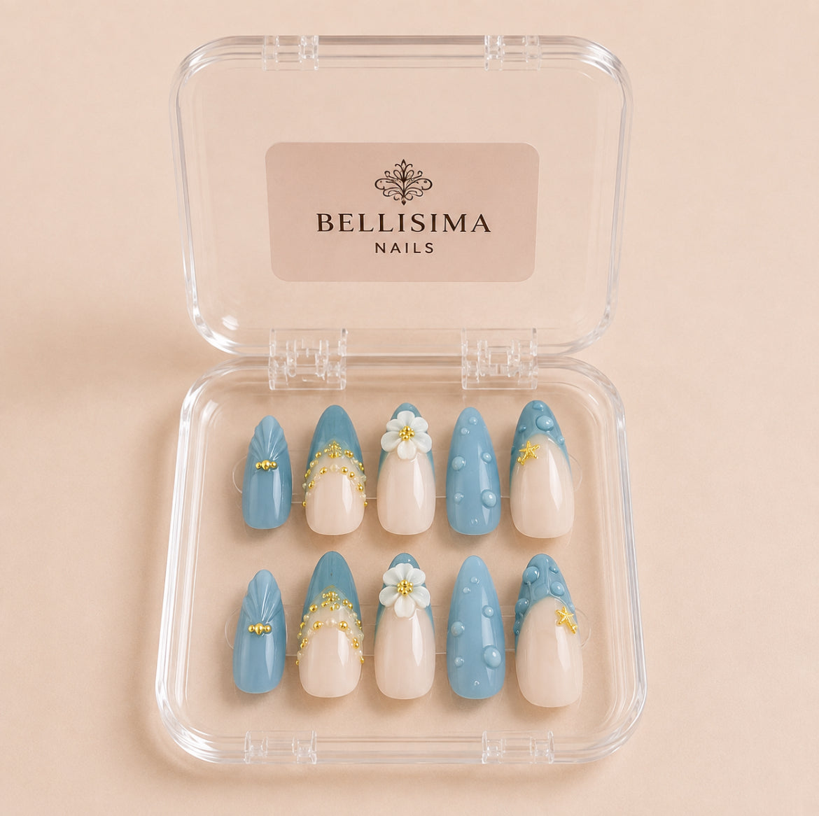 Water droplets 3D nail gel handmade press-on nails- Size Small