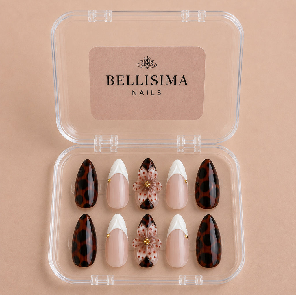 Fall press-on handmade nails with 3D flower detailing Size-Small