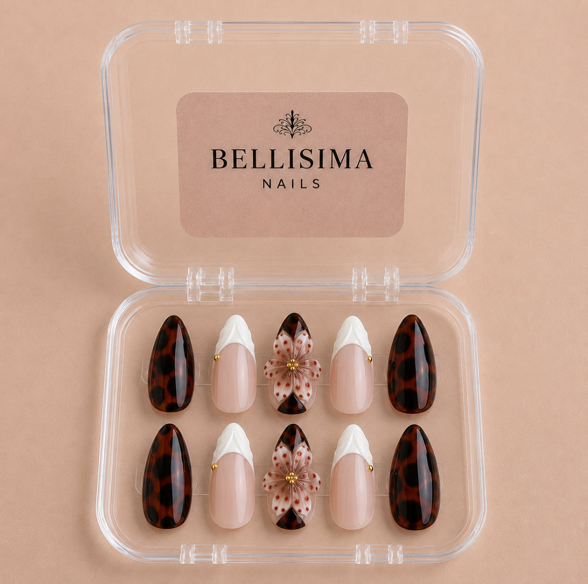 Fall press-on handmade nails with 3D flower detailing Size-Small