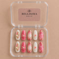 Hot pink gold handmade press-on nails with 3D art Size-Small