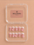 White French tip pink base handmade press-on nails with 3D art Size-Small
