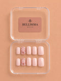 Baby pink solid colour handmade press-on nails with rhinestones Size-Small