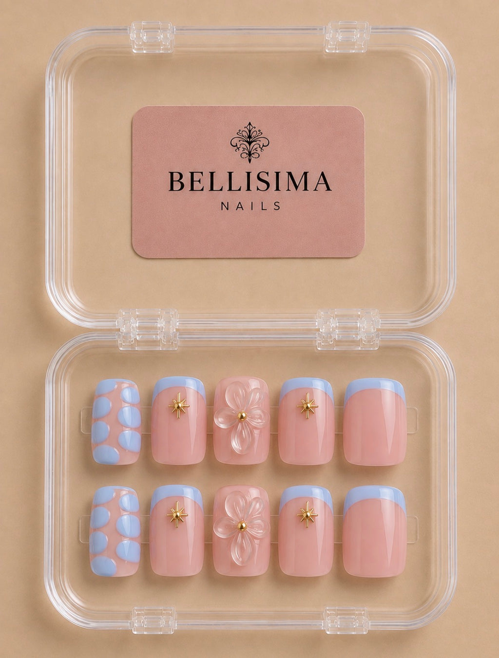 Baby Pink & Blue Handmade Press-On Nails Size-Medium