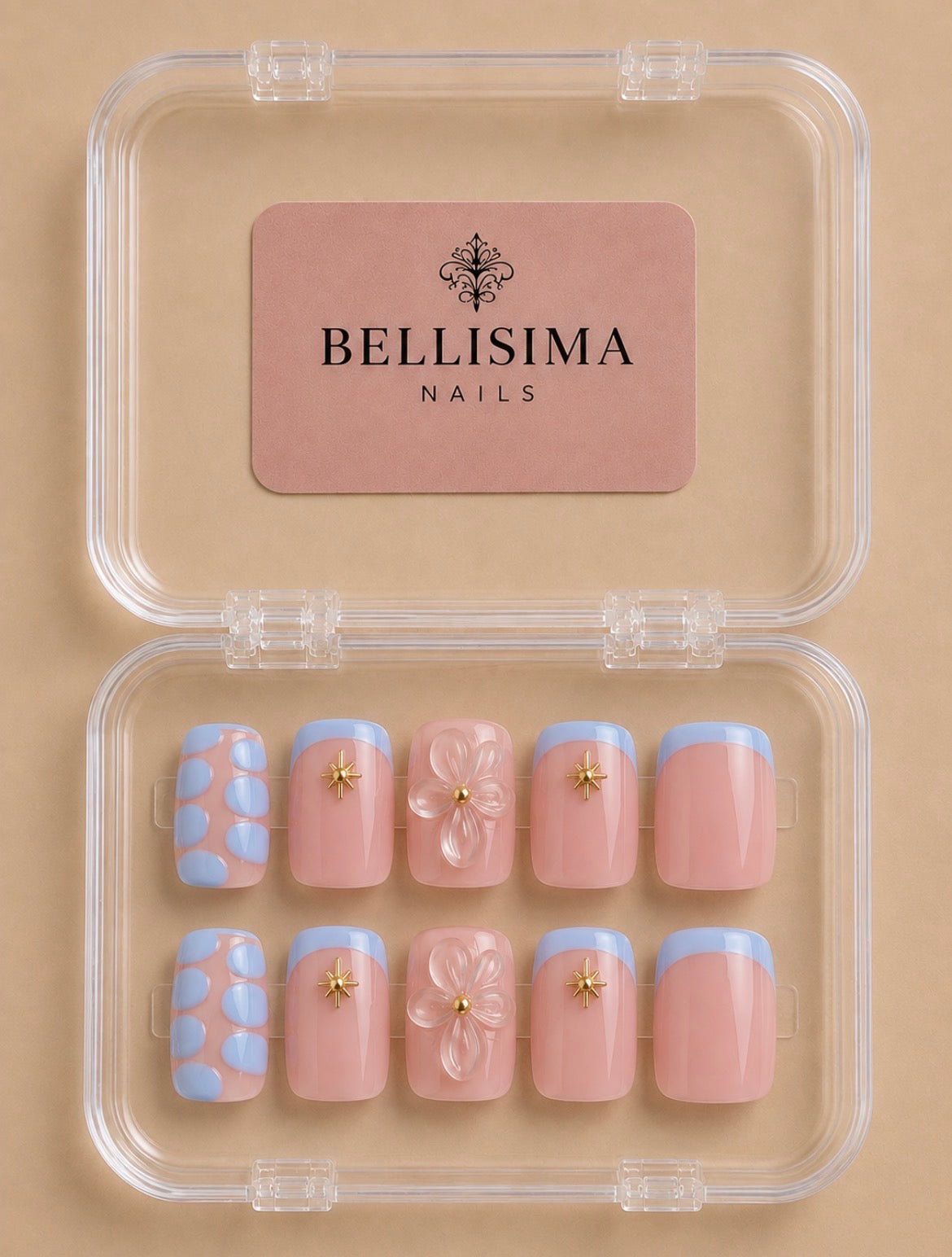 Baby Pink & Blue Handmade Press-On Nails Size-Medium